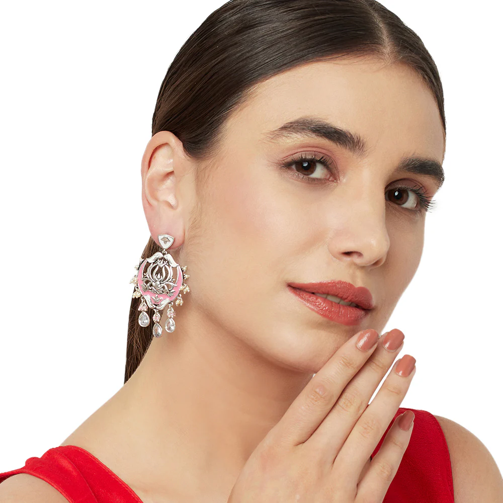 Pear Cut Adorned Silver Plated Drop Earrings - Image 2