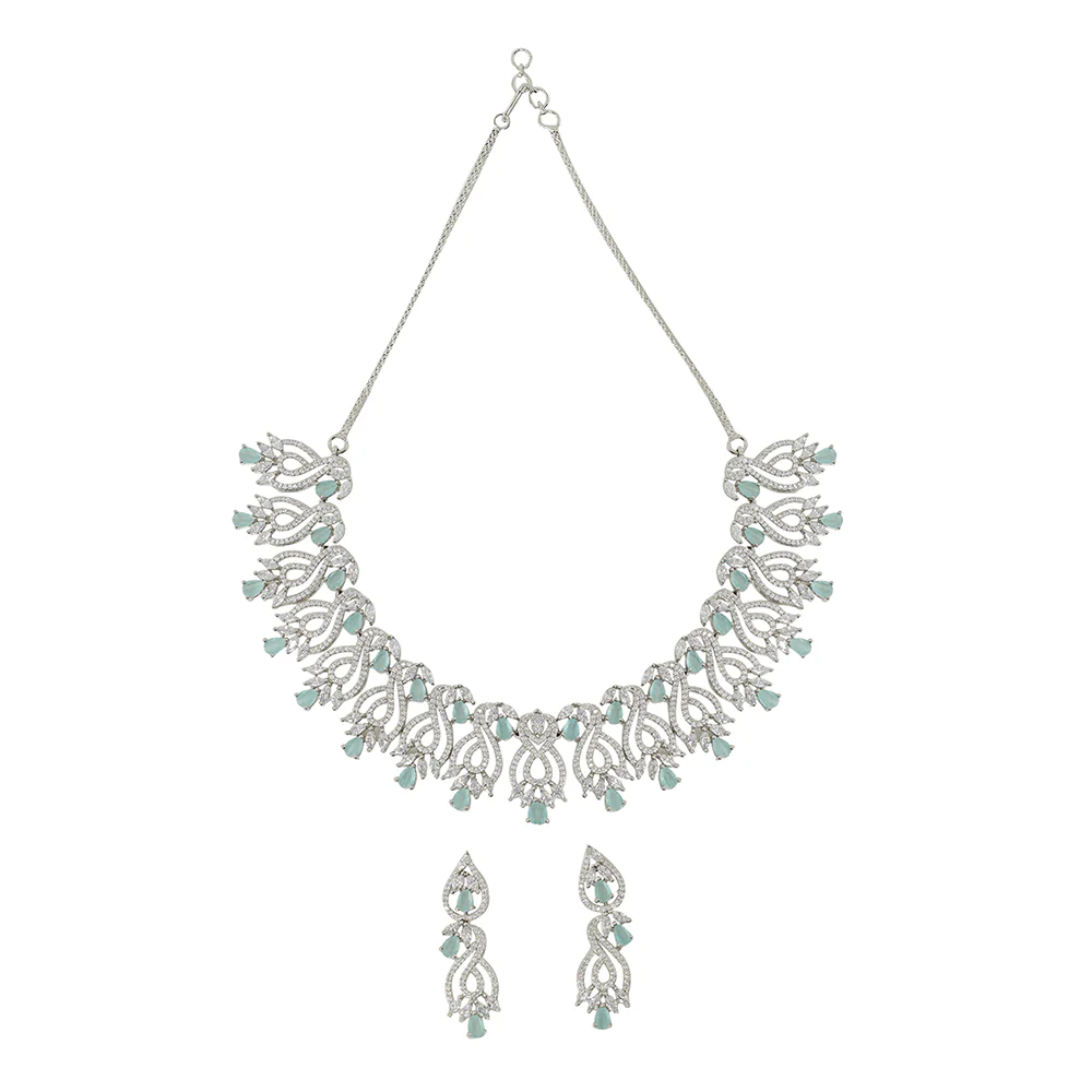 Pear Cut CZ Adorned Silver Plated Brass Floral Jewellery Set - Image 3