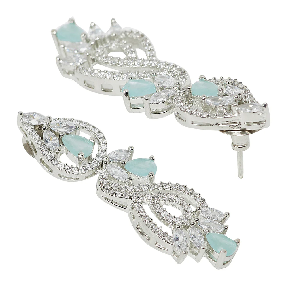Pear Cut CZ Adorned Silver Plated Brass Floral Jewellery Set - Image 5
