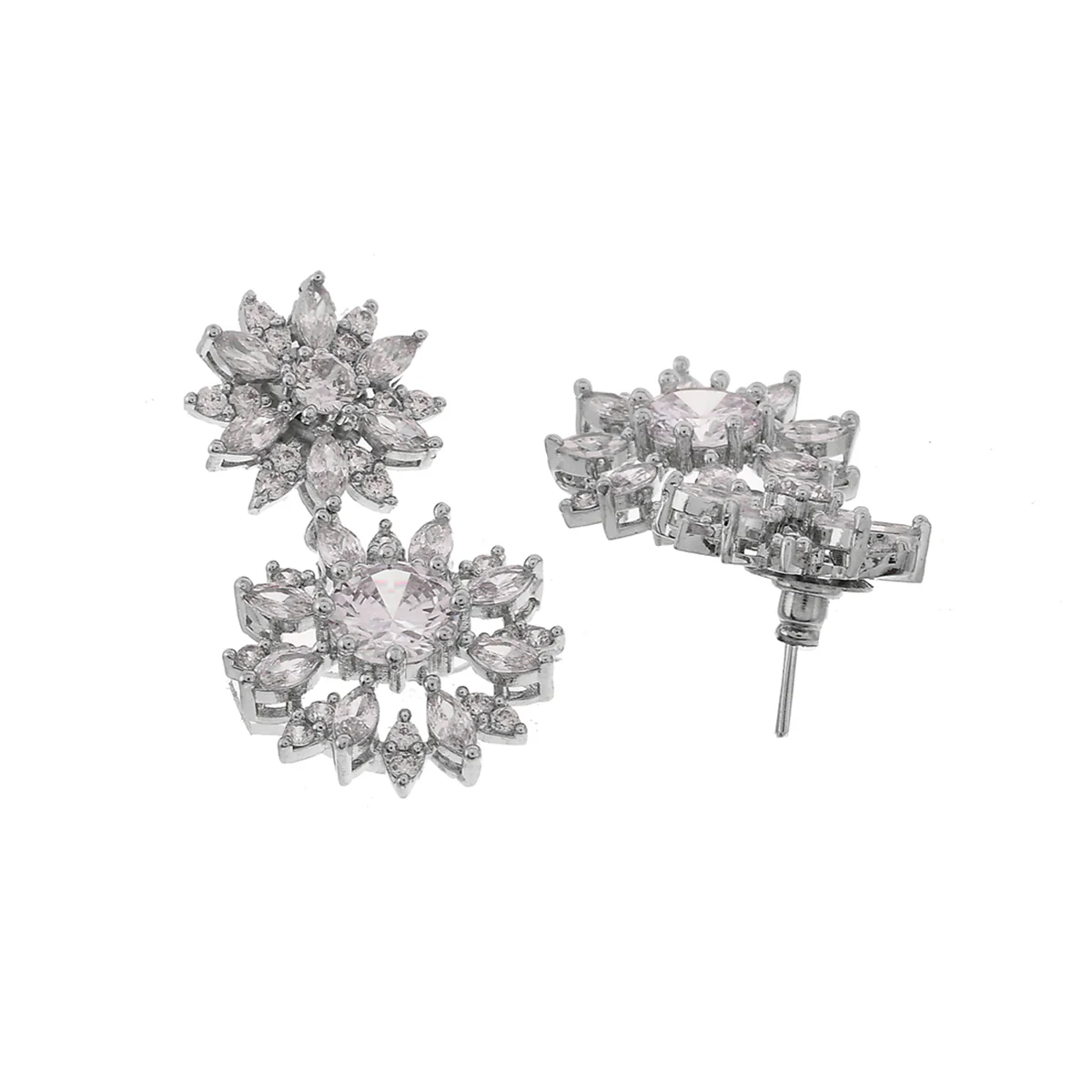 Pear Cut Zircons Adorned Floral Silver Plated Brass Jewellery Set - Image 5