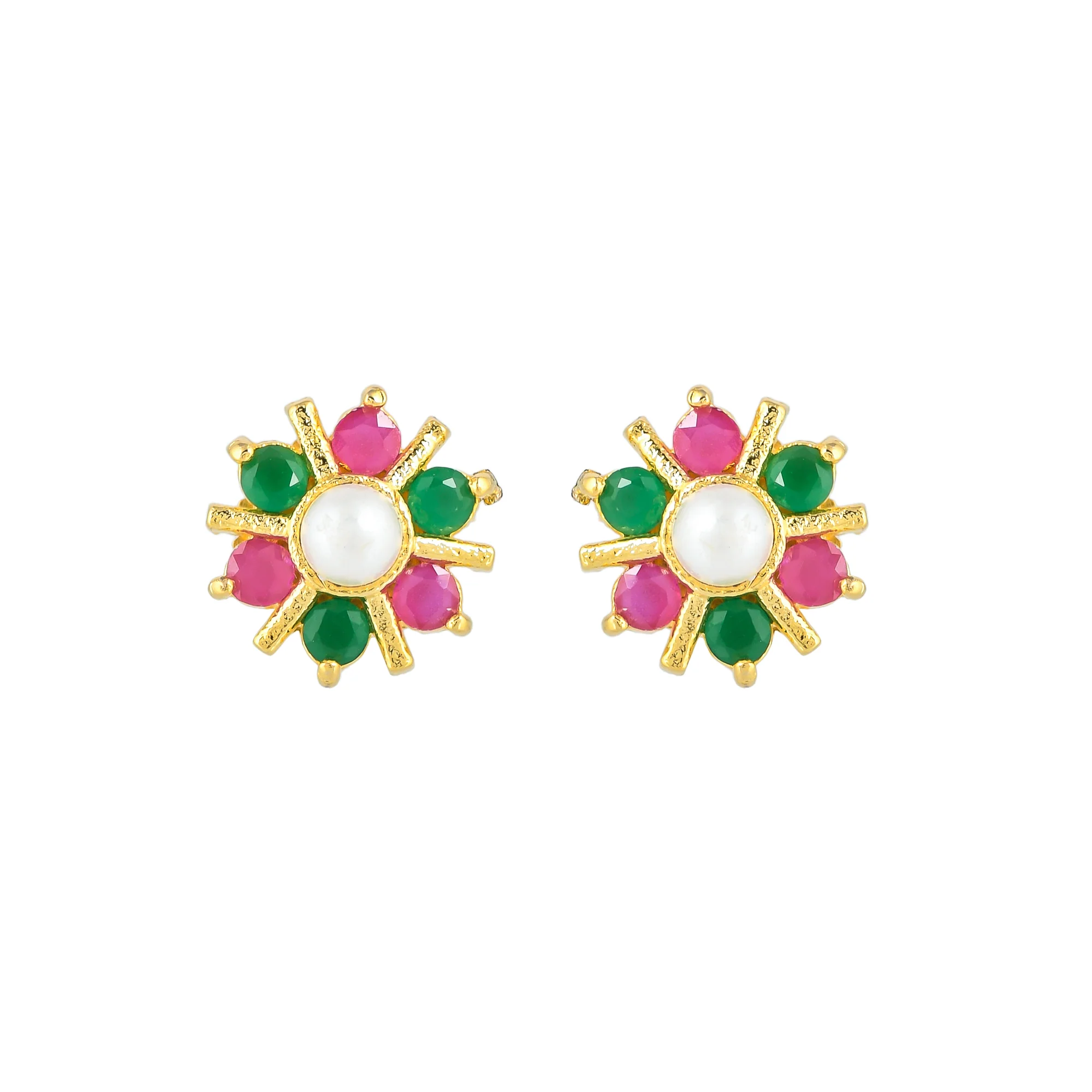 Pearl Beaded Coloured CZ Stud Earrings - Image 3