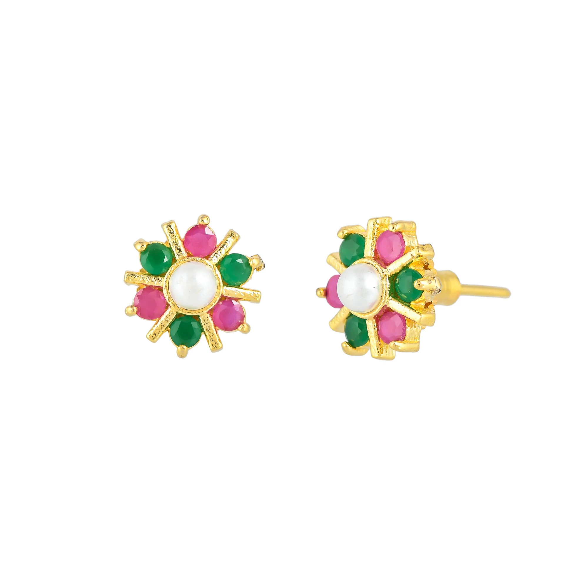Pearl Beaded Coloured CZ Stud Earrings - Image 4