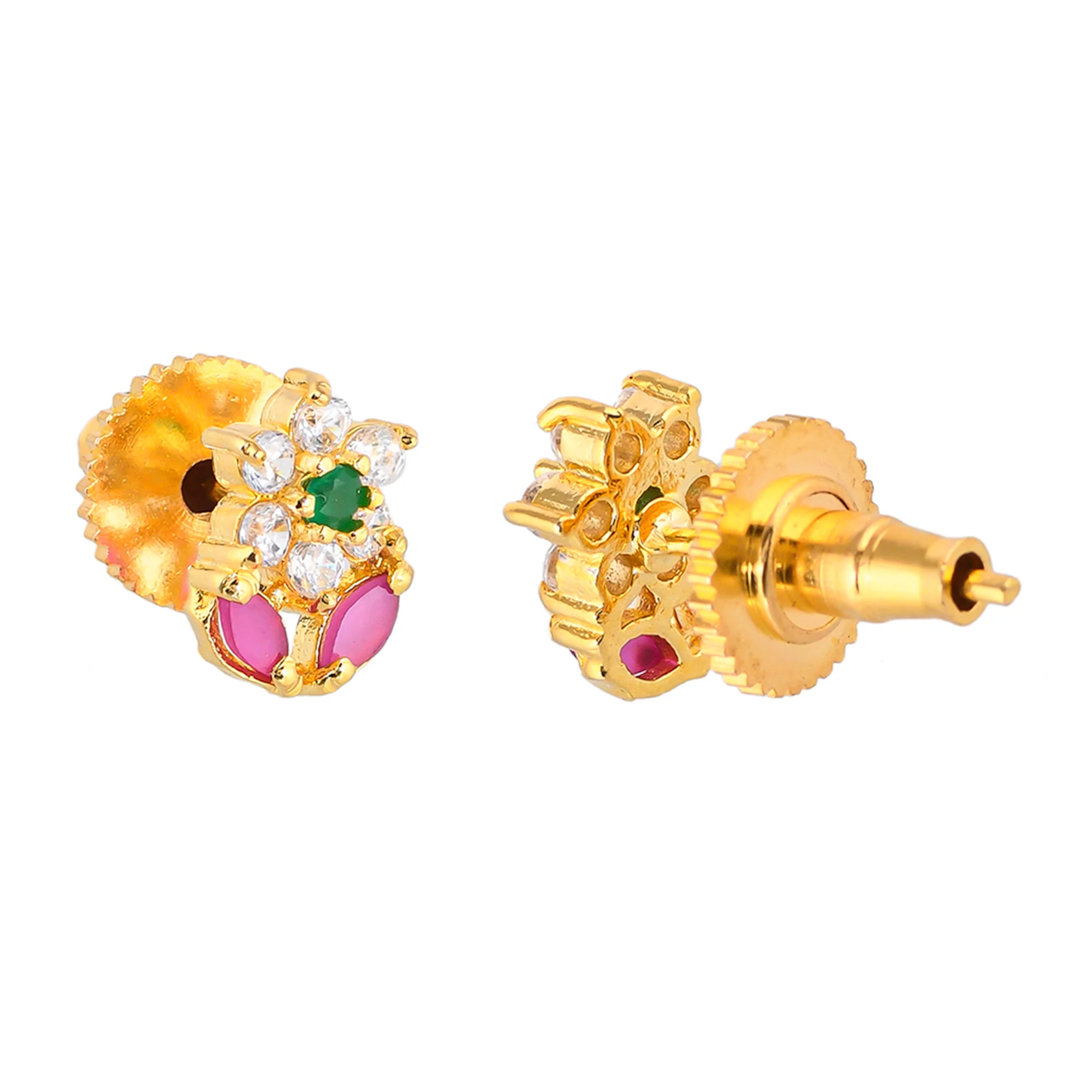 Pearl Beads Adorned CZ Stud Earrings - Image 5
