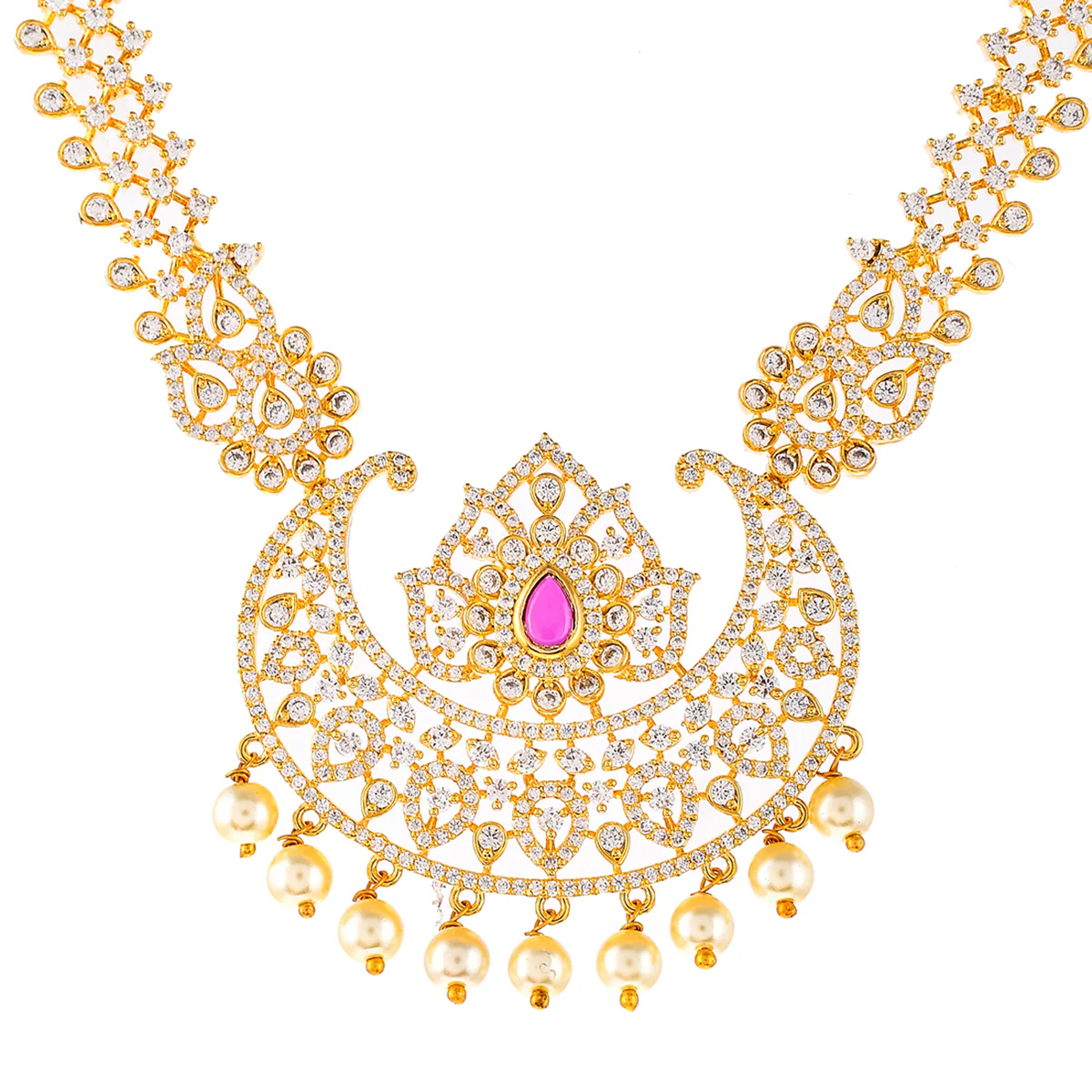 Pearl Beads and White CZ Jewellery Set - Image 4