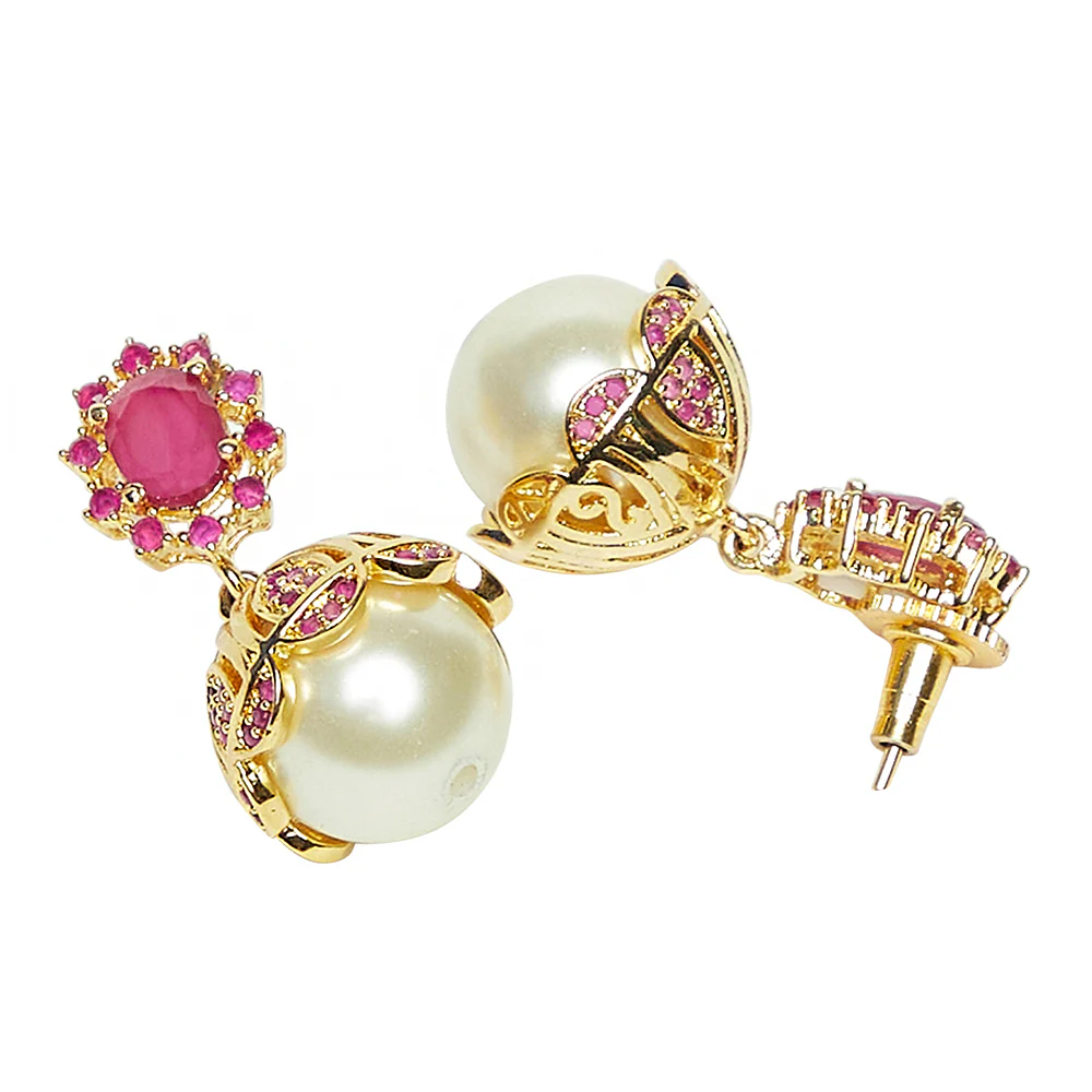 Pearl Beads Studded Gold Toned Jhumki's Pair - Image 4