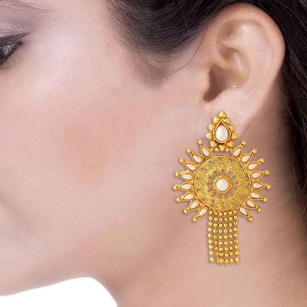 Pearl Beads Studded Traditional Dangler Earrings - Image 2