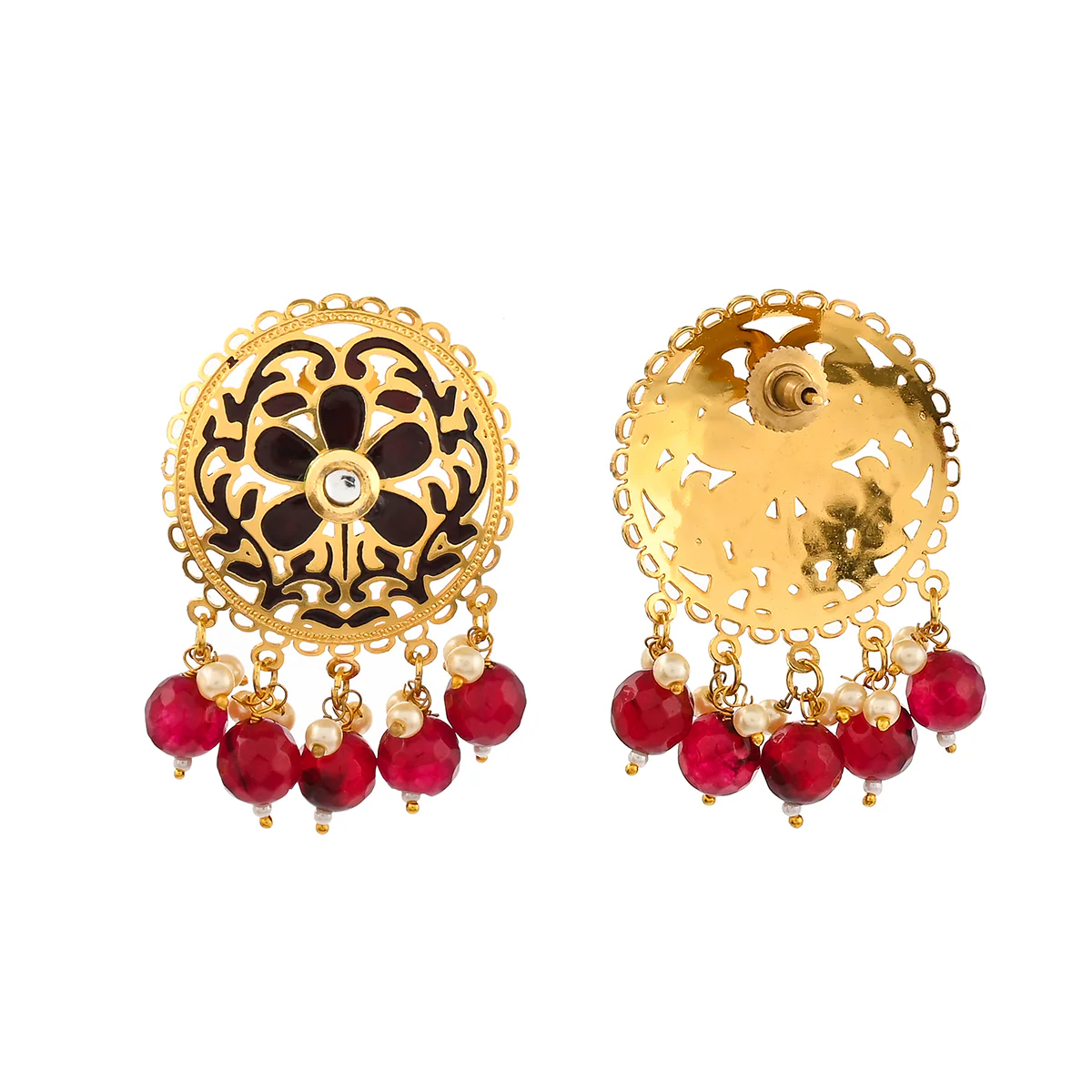 Pearl Elegance Faux Pearls Adorned Filigree Design Brass Gold Toned Earrings - Image 5