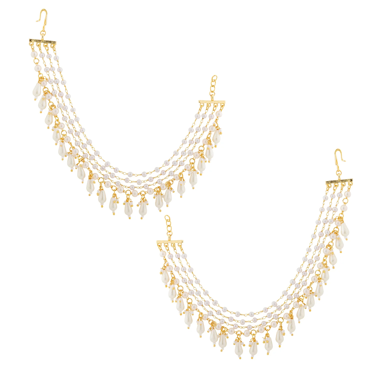 Pearl Elegance Ivory Pearl Drop Ethnic Earrings Chain Set - Image 4
