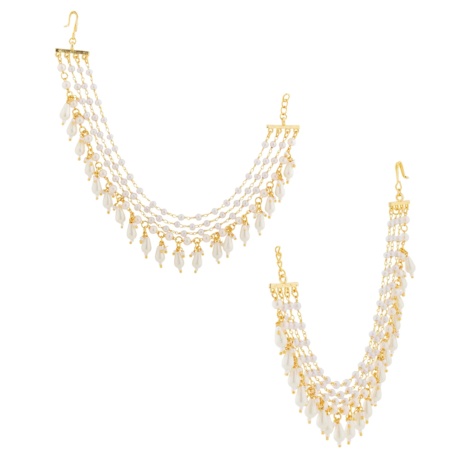 Pearl Elegance Ivory Pearl Drop Ethnic Earrings Chain Set - Image 5