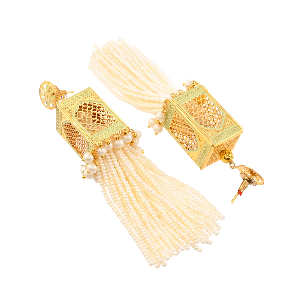 Pearl Elegance Opulent Heavily Embellished Brass Yellow Gold Plated Jewellery Set - Image 5
