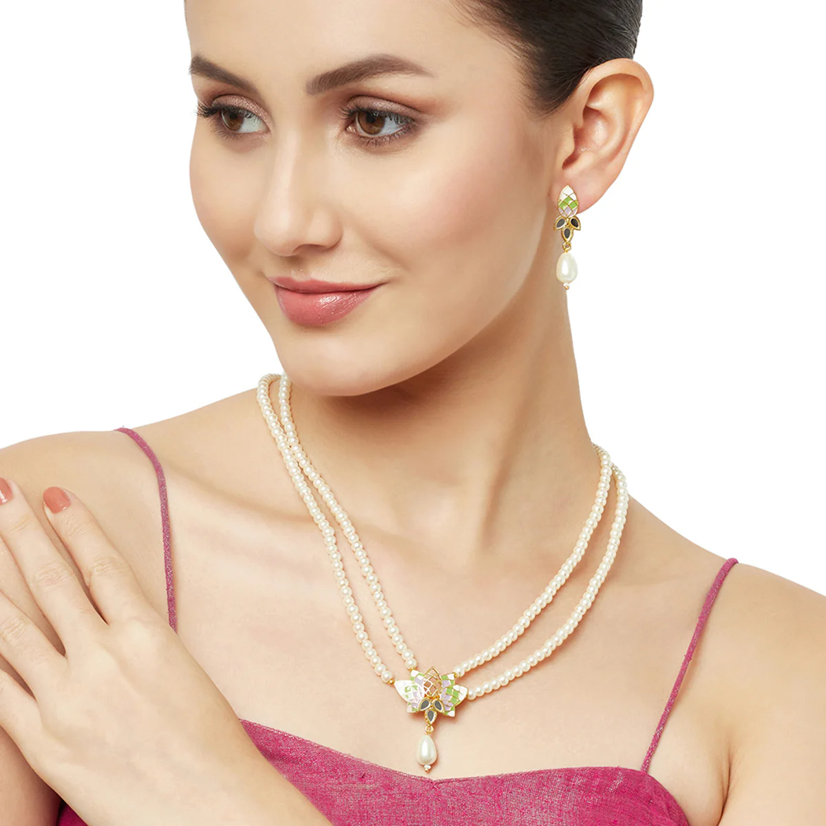 Festive Hues Pearl Multi Colour Jewellery Set - Image 2