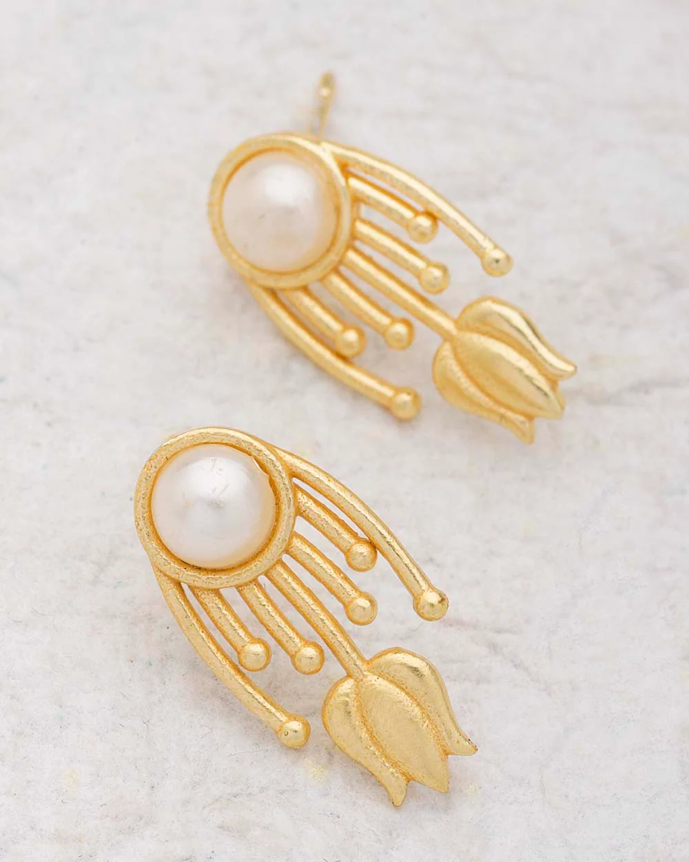 Pearl Studded Yellow Gold Studs For Women