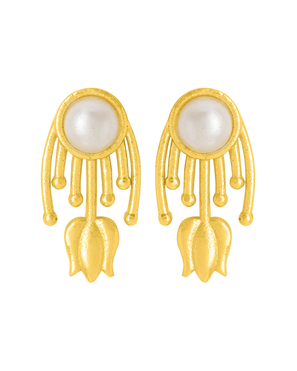 Pearl Studded Yellow Gold Studs For Women - Image 3