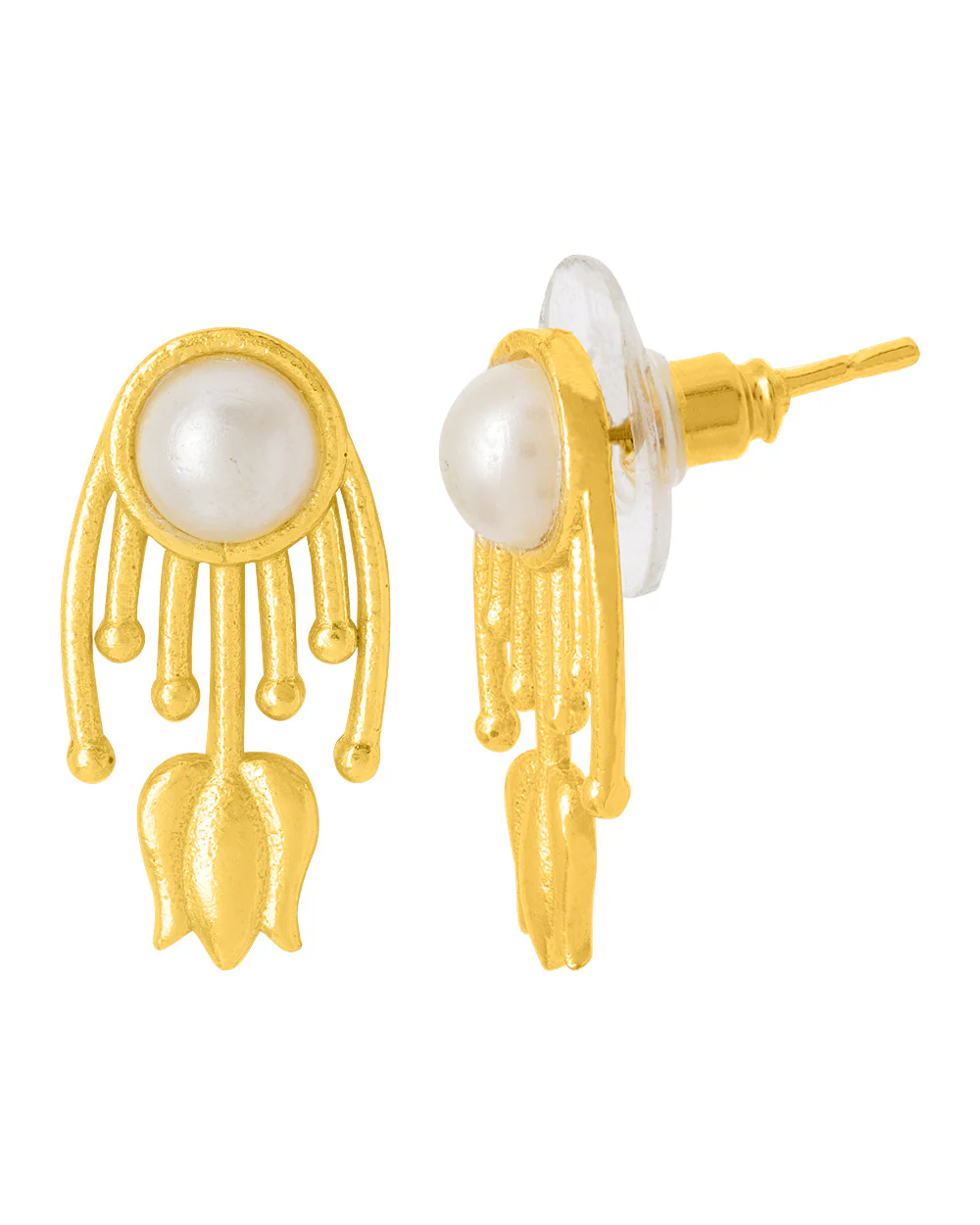 Pearl Studded Yellow Gold Studs For Women - Image 4