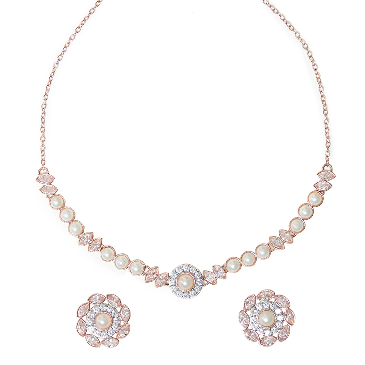 Pearly White Splendid Necklace Set in Rose Gold Tone - Image 3