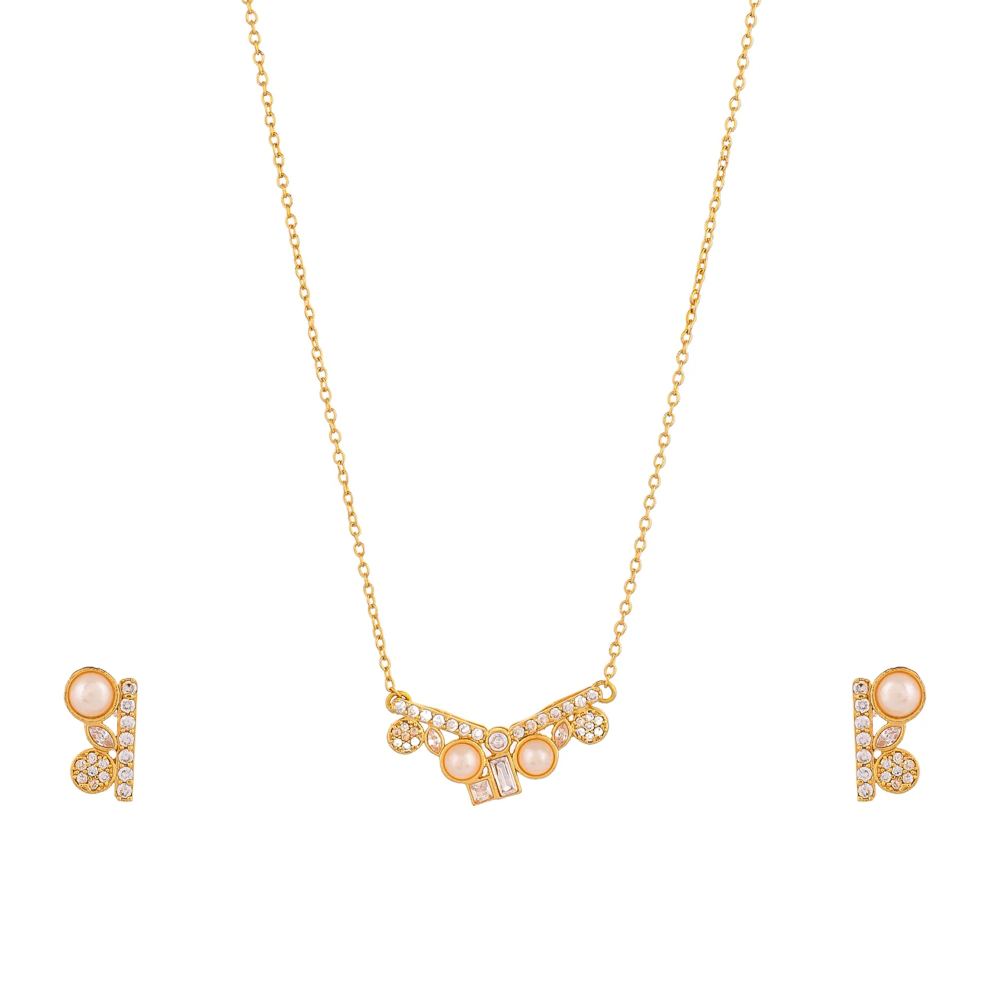 Pearly Whites Classic Gold Tone Pendant Set - Image 3