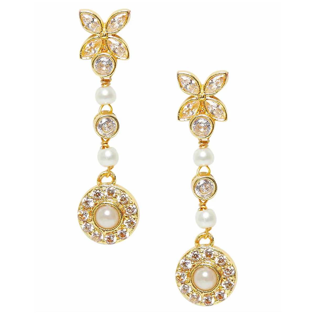 Pearly Whites Dangler Gold Tone Earrings - Image 3
