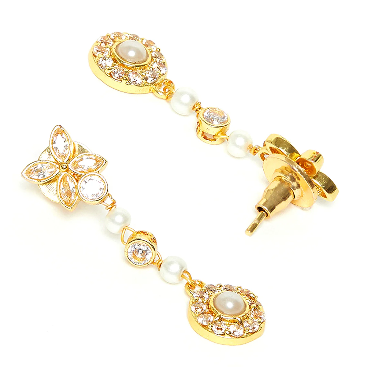 Pearly Whites Dangler Gold Tone Earrings - Image 4