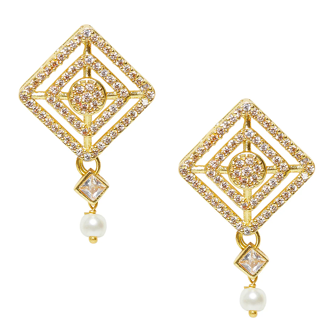 Pearly Whites Designer Gold Tone Earrings - Image 3