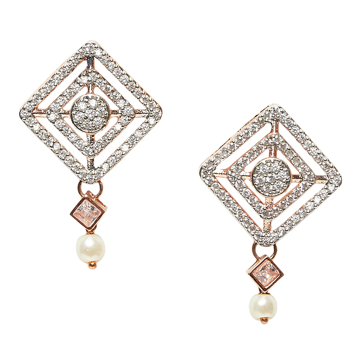 Pearly Whites Designer Rose Gold Earrings - Image 3