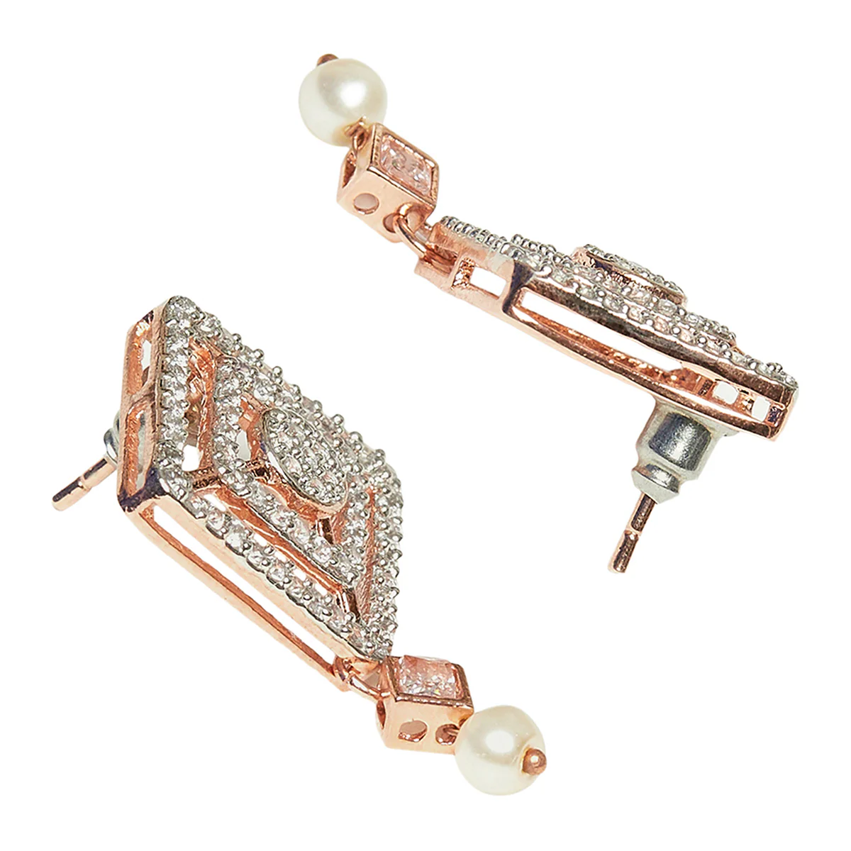 Pearly Whites Designer Rose Gold Earrings - Image 4