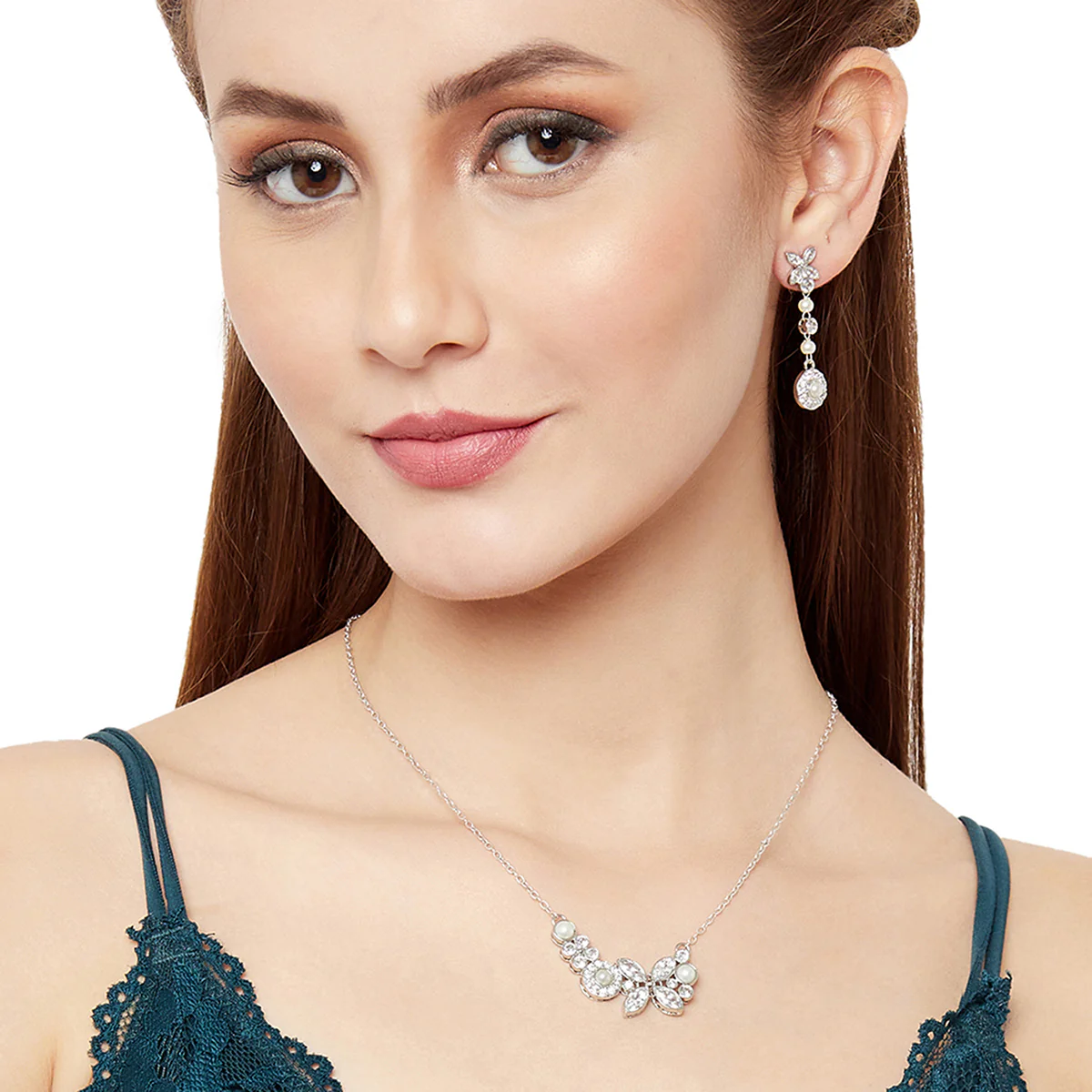 Pearly Whites Pendant Set Adorned with CZ & Pearl - Image 2