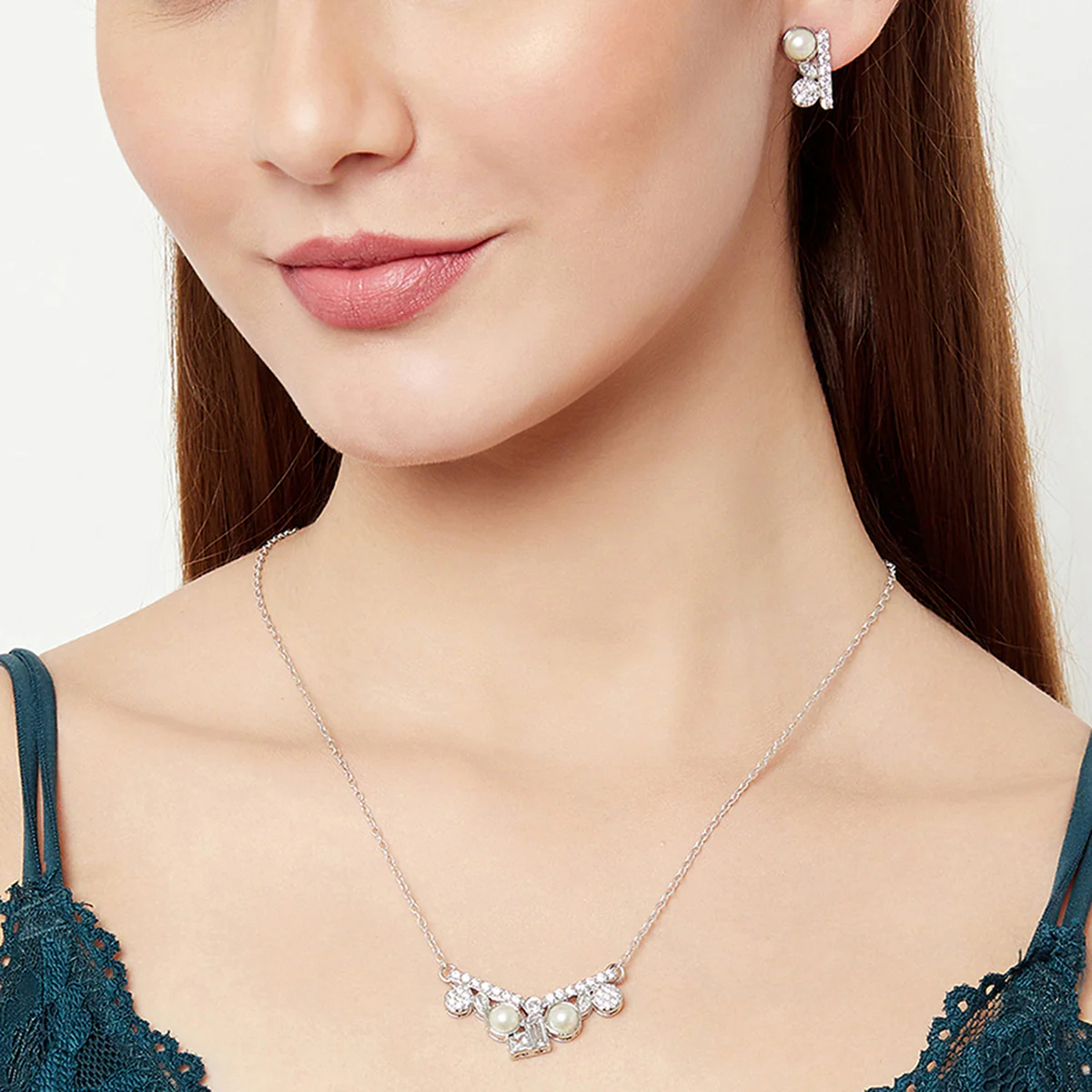 Pearly Whites Pendant Set Glittering With CZ Sparkles - Image 2