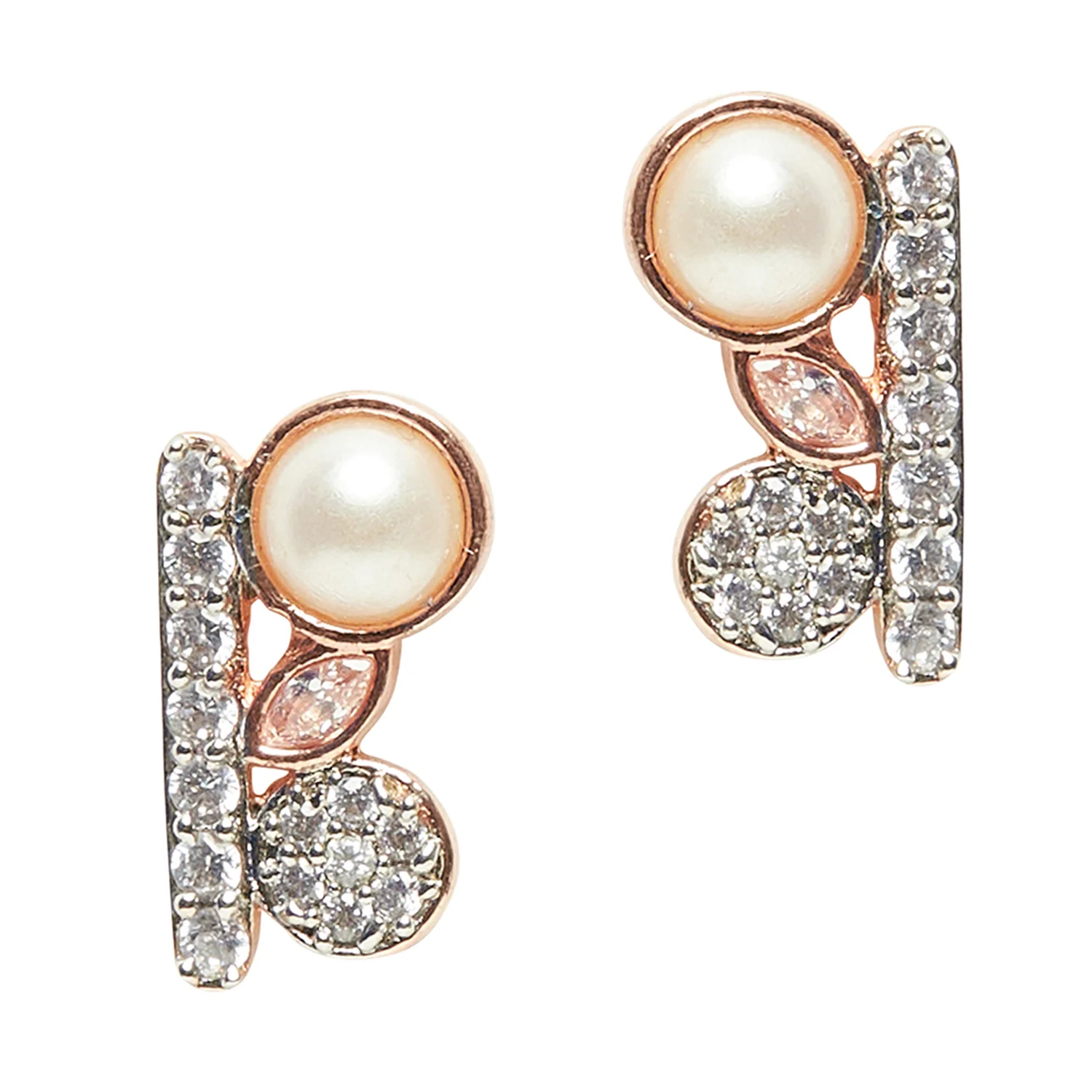 Pearly Whites Rose Gold Toned Earrings - Image 2