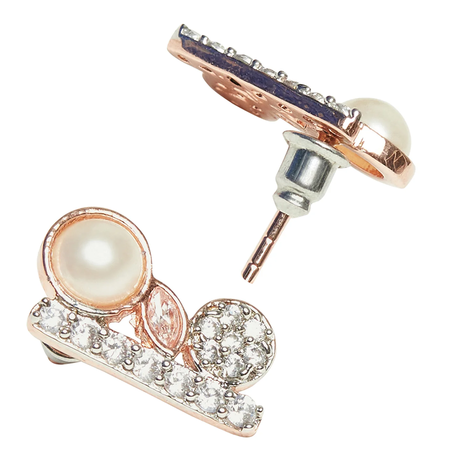 Pearly Whites Rose Gold Toned Earrings - Image 3