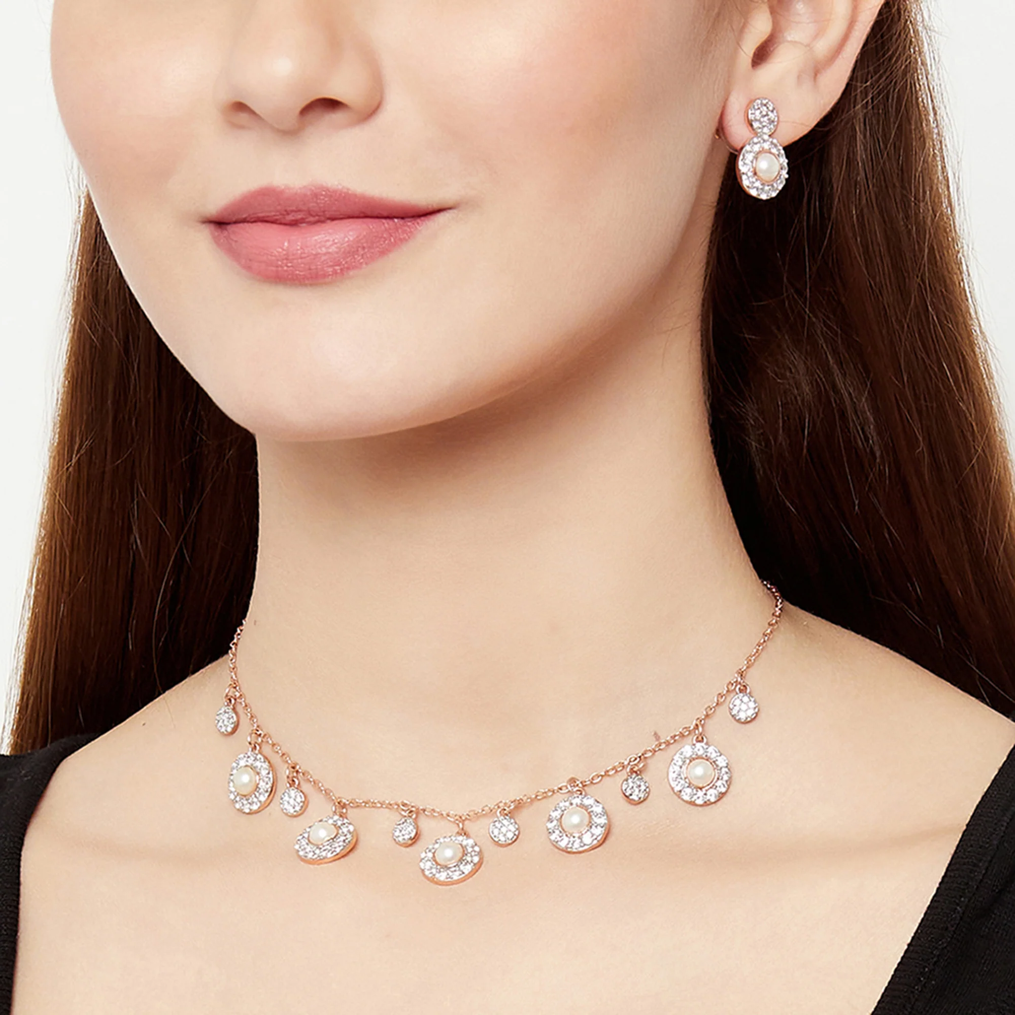 Pearly Whites Showstopper Necklace Set in Rose Gold Tone - Image 2