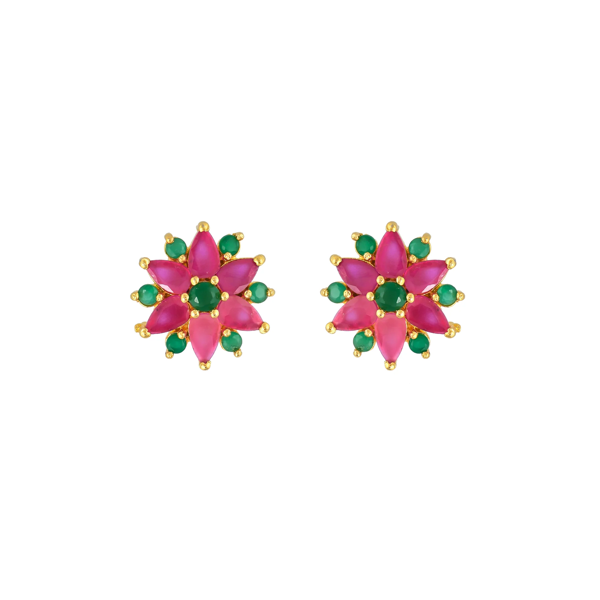 Pink and Green CZ Casual Stud Earrings - Image 3