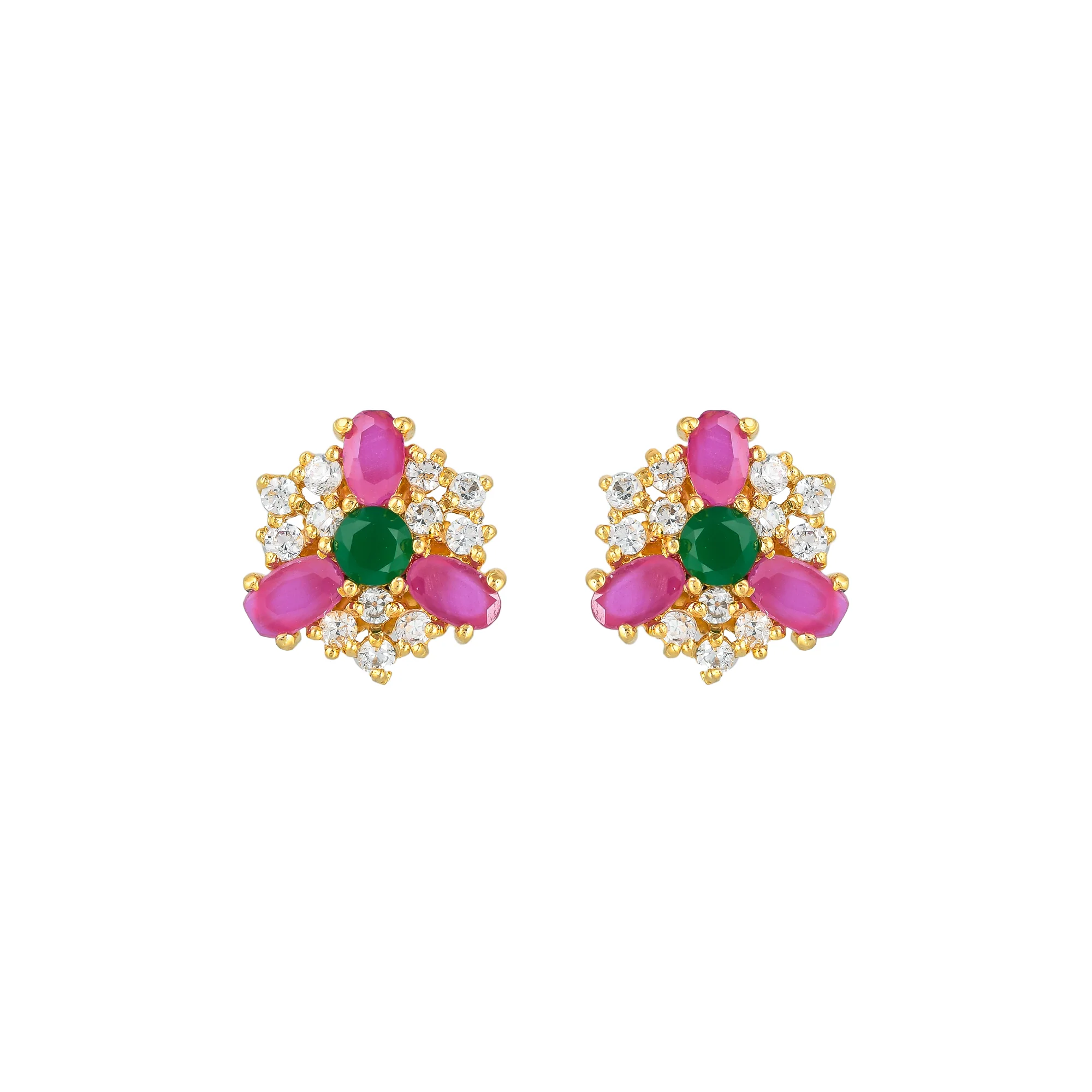 Pink and Green CZ Stud Earrings - Image 3
