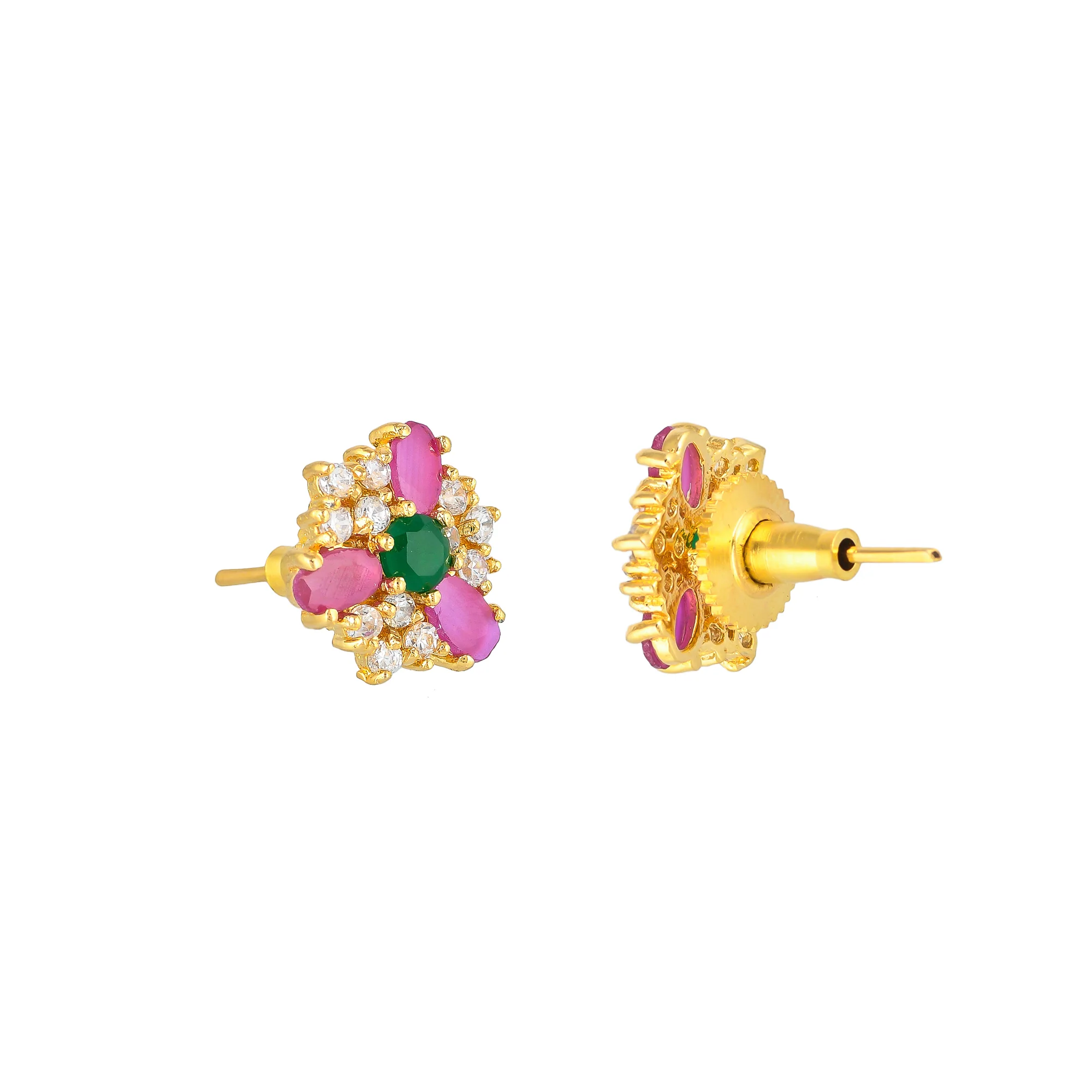 Pink and Green CZ Stud Earrings - Image 5