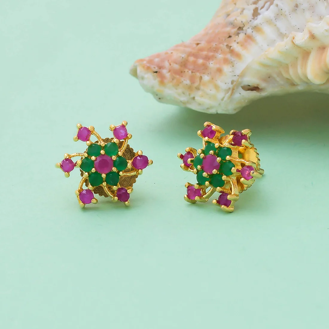 Pink And Green Whirlpool Stud Earrings