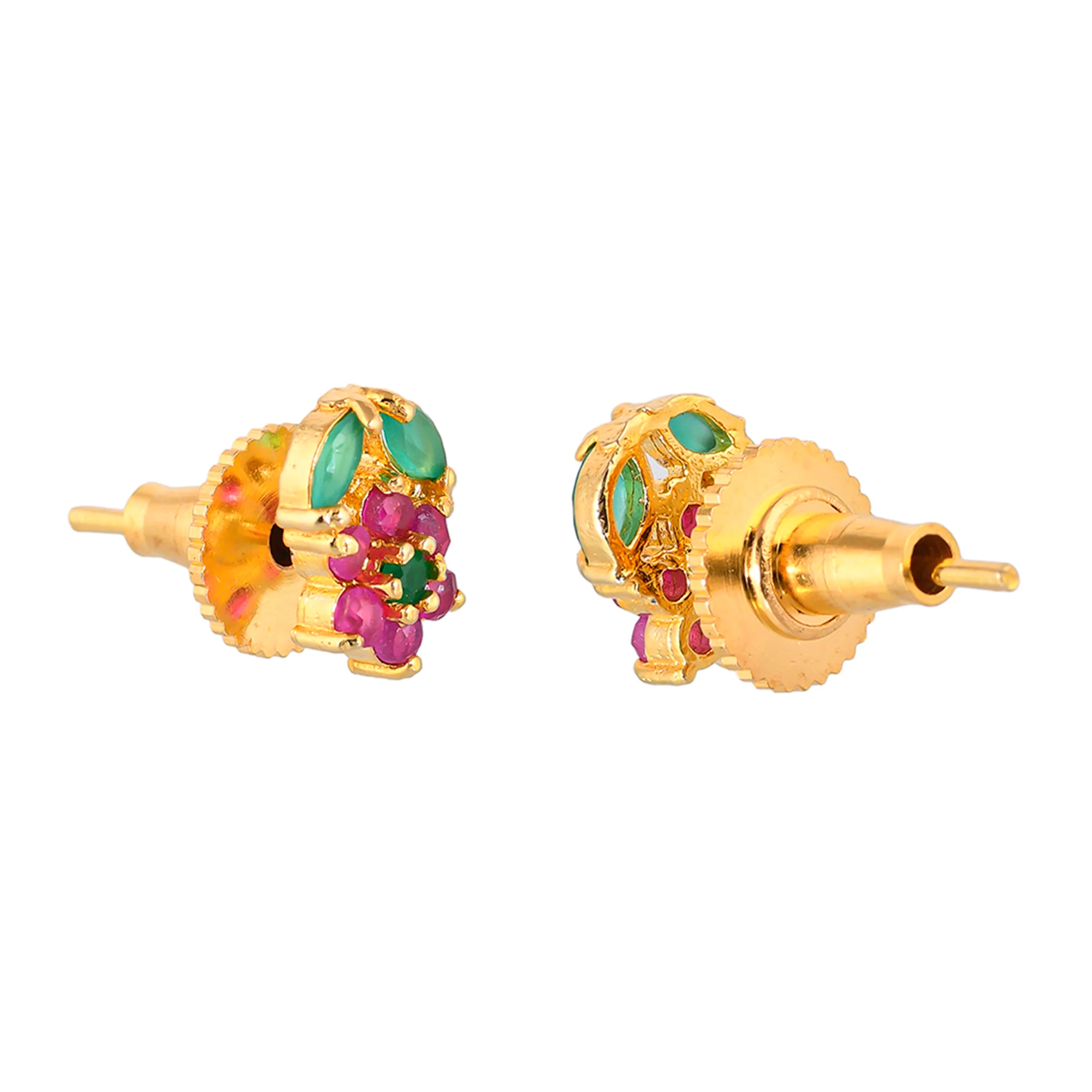 Pink and Green Zircon Gems Floral Stud Earrings - Image 5