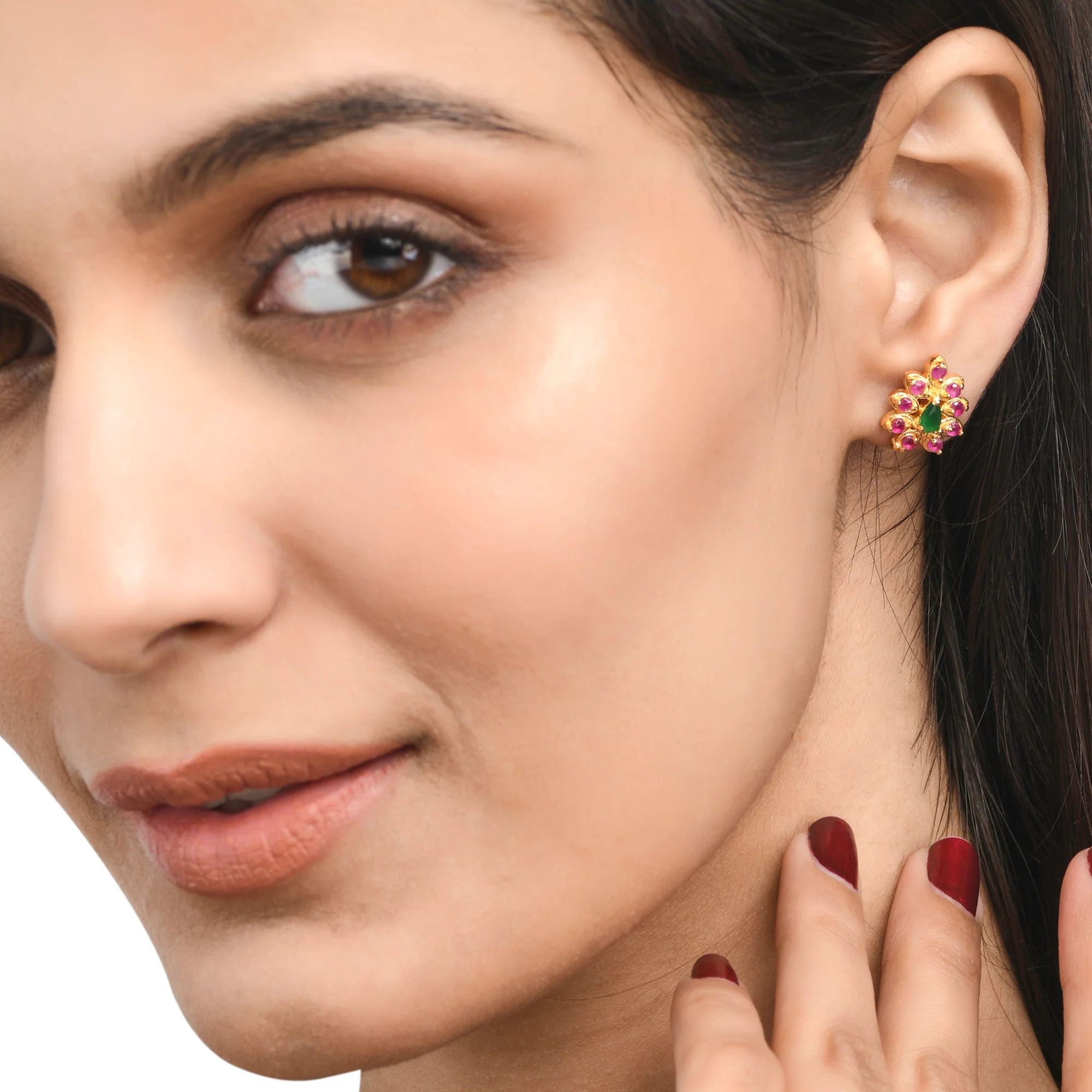 Pink and Green Zircons Stud Earrings - Image 2