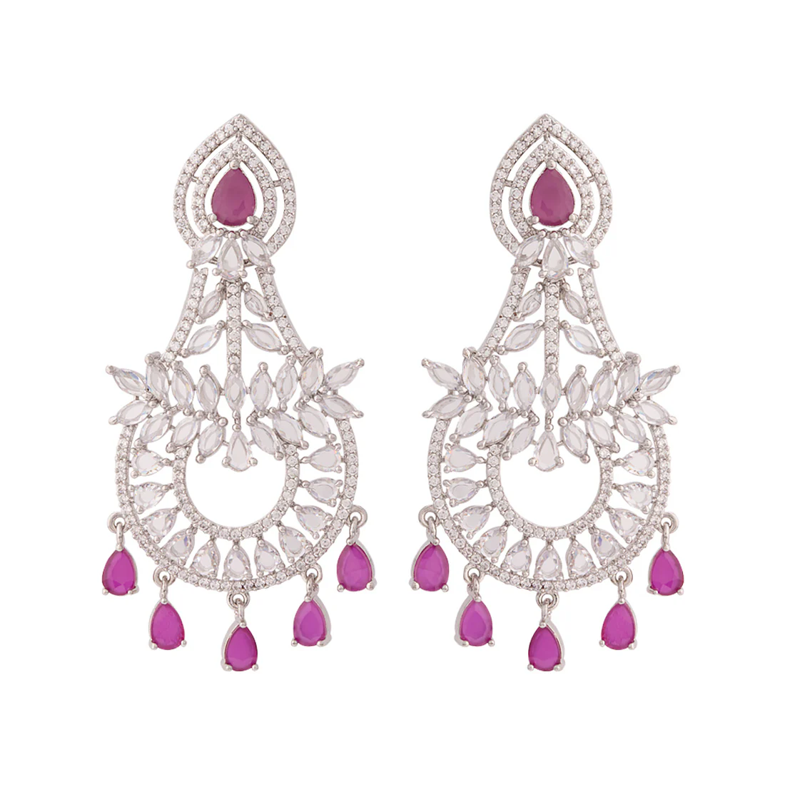 Pink and White CZ Gems Earrings - Image 3