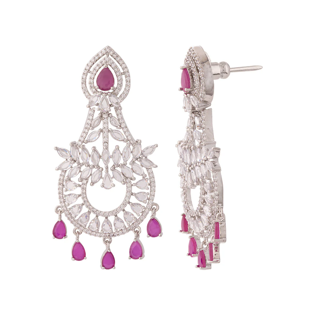 Pink and White CZ Gems Earrings - Image 4