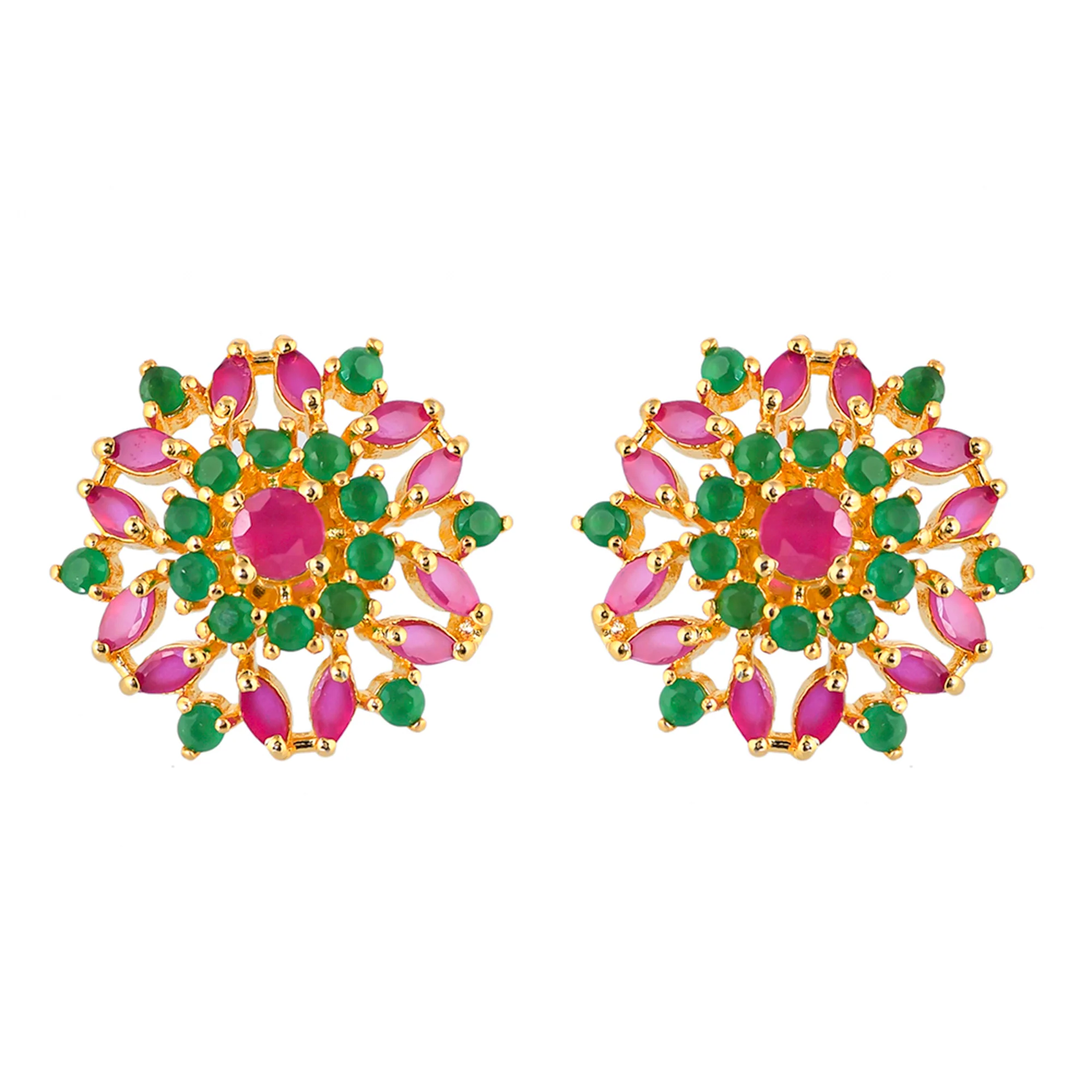 Pink and White Round and Marquise Cut CZ Round Stud Earrings - Image 3