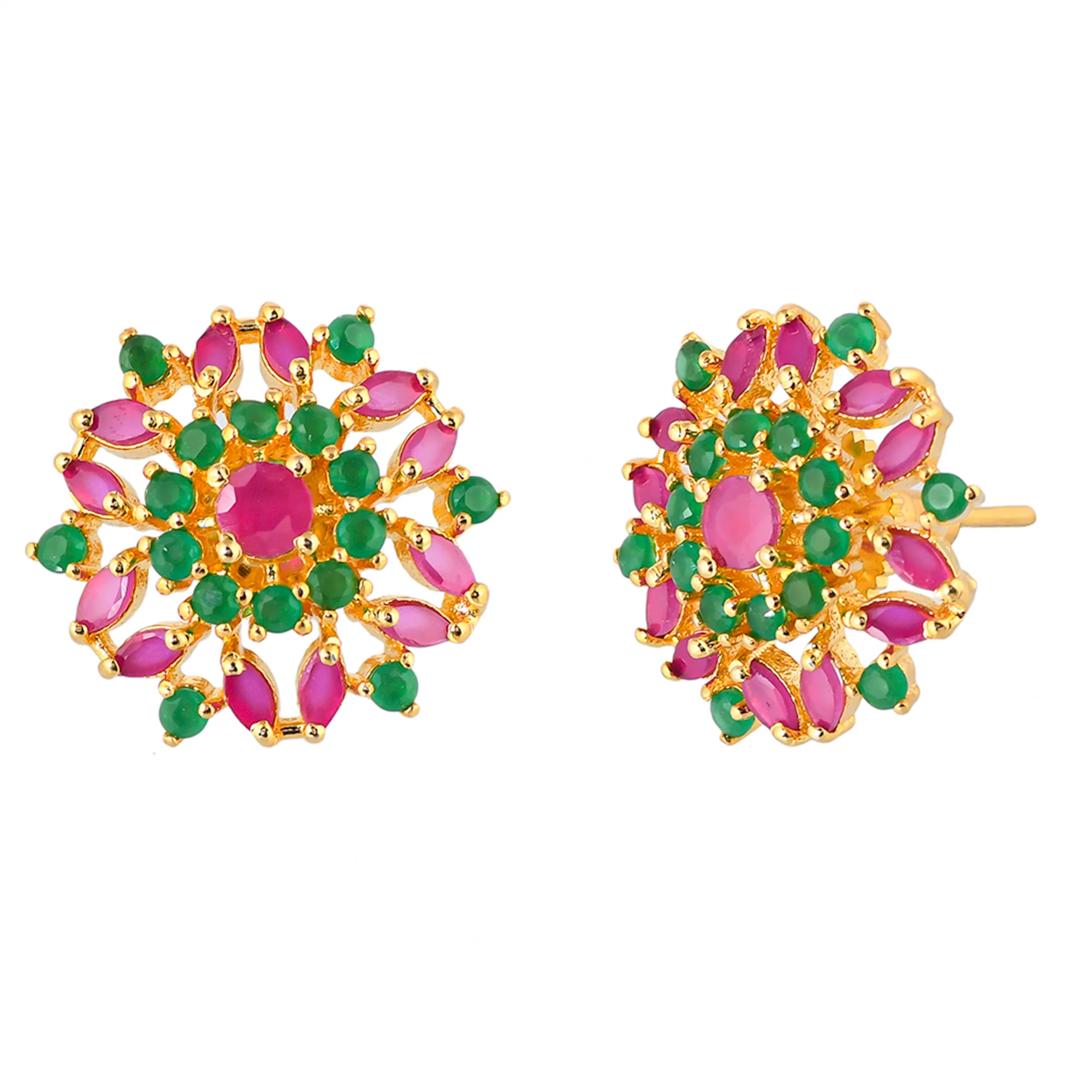 Pink and White Round and Marquise Cut CZ Round Stud Earrings - Image 4