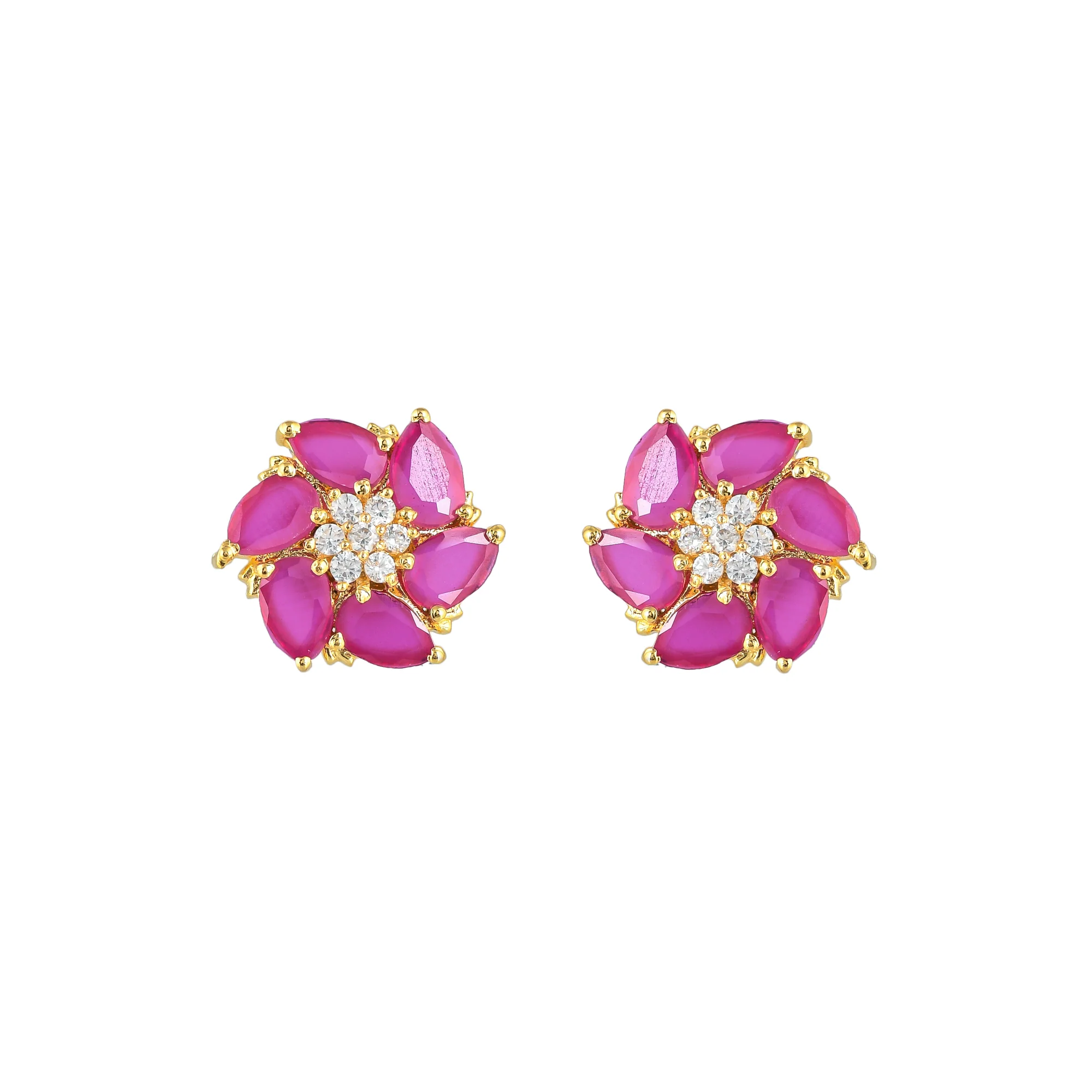 Pink and White Zirconia Gemstones Stud Earrings - Image 3
