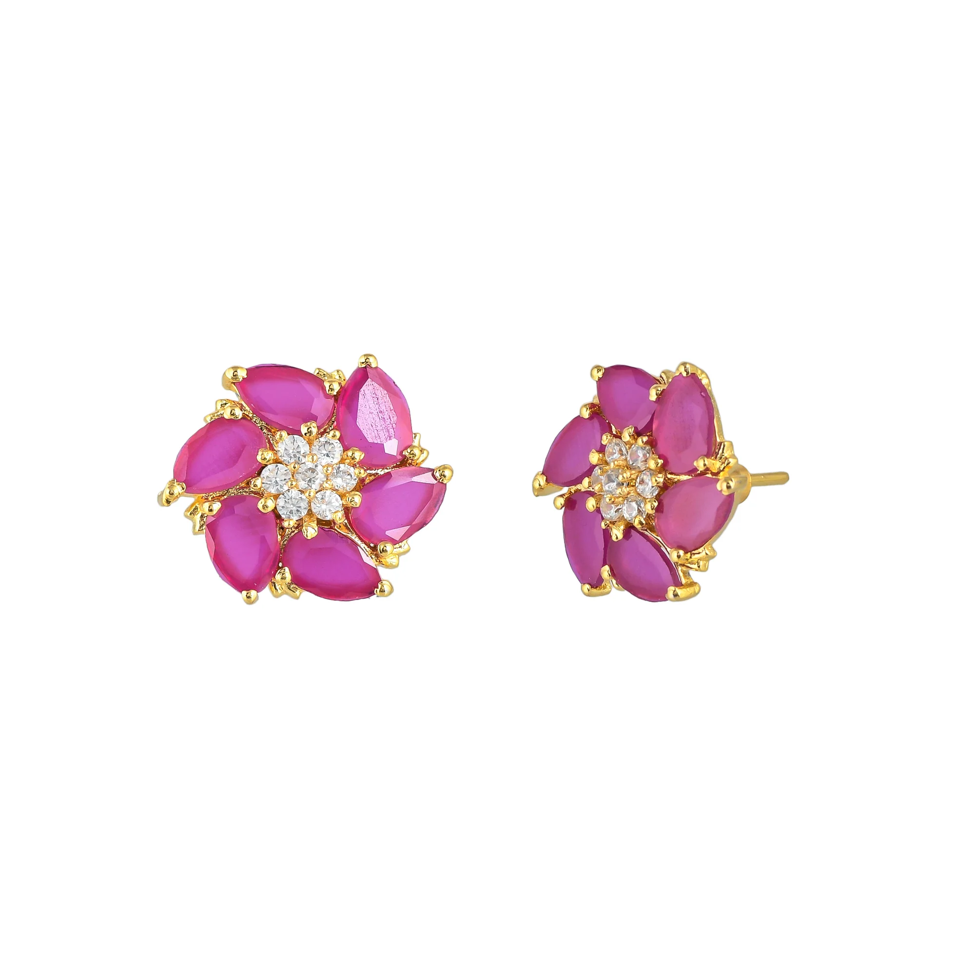 Pink and White Zirconia Gemstones Stud Earrings - Image 4