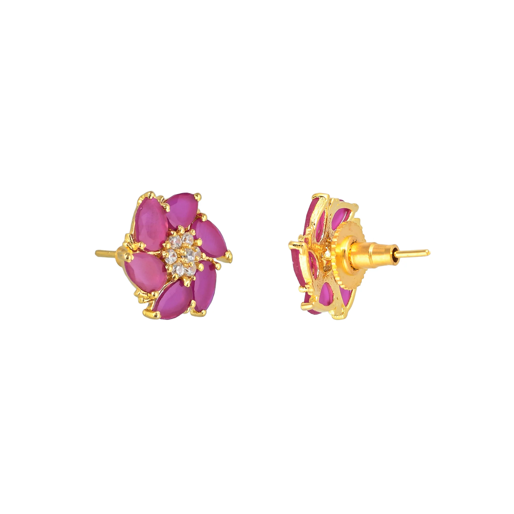 Pink and White Zirconia Gemstones Stud Earrings - Image 5