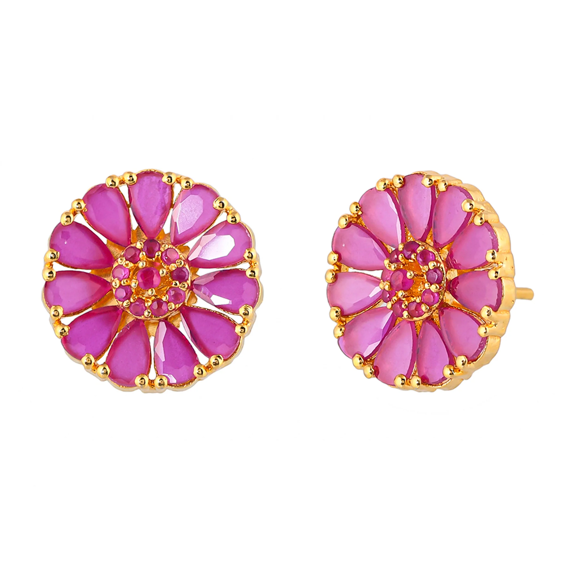 Pink Cluster Setting CZ Stud Earrings - Image 4