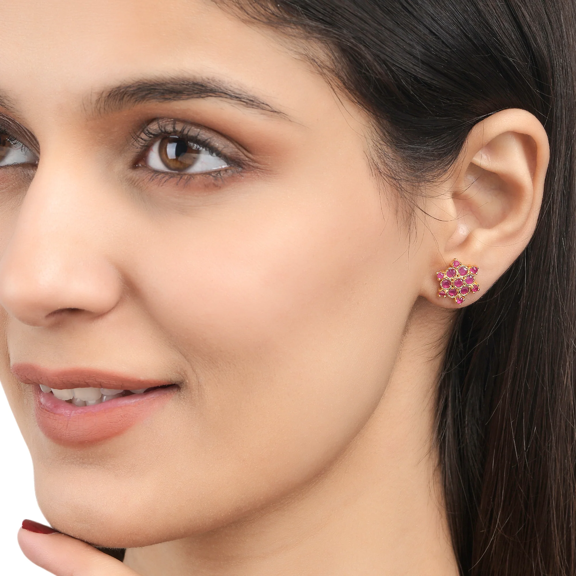 Pink Cluster Setting CZ Stud Style Earrings - Image 2