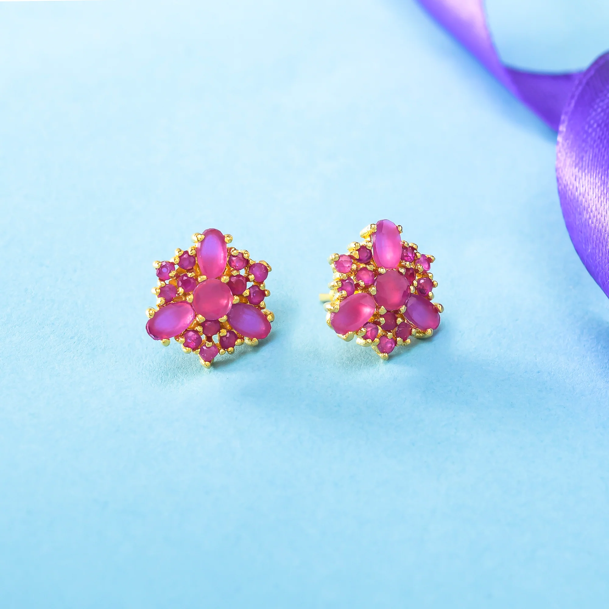 Pink Cluster Setting Tiny Stud Earrings