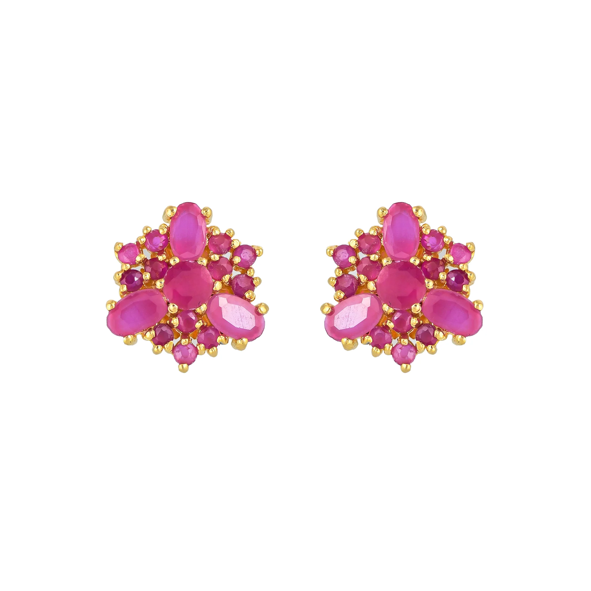 Pink Cluster Setting Tiny Stud Earrings - Image 3