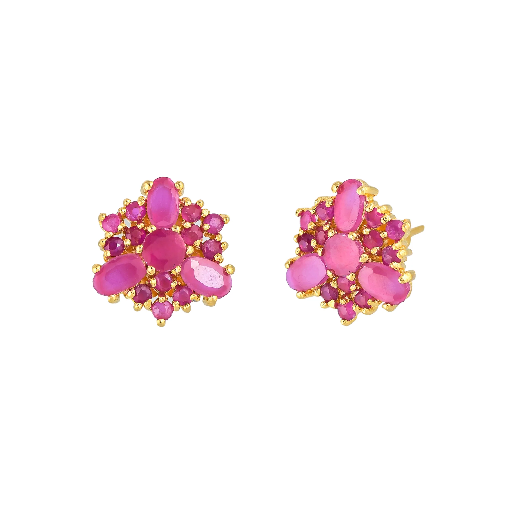 Pink Cluster Setting Tiny Stud Earrings - Image 4
