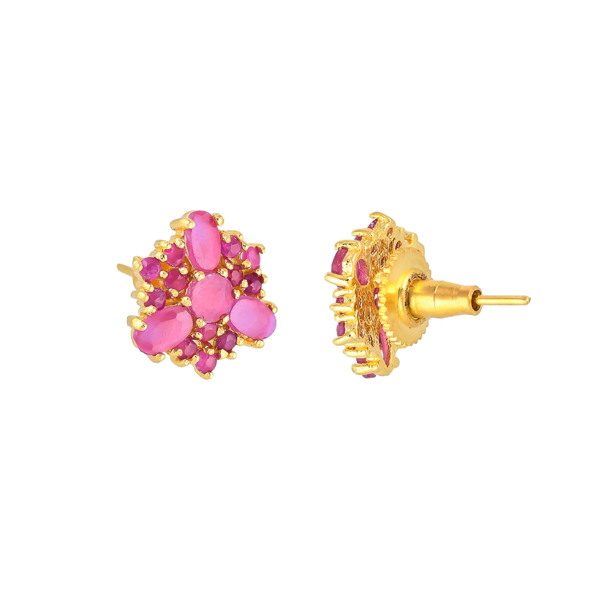 Pink Cluster Setting Tiny Stud Earrings - Image 5