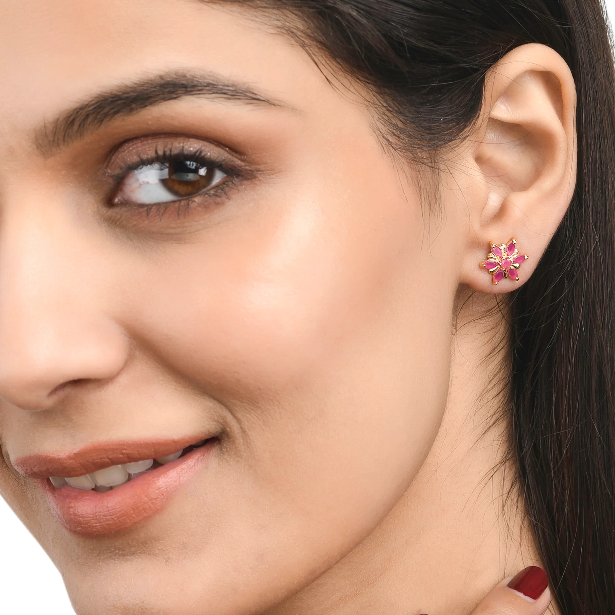 Pink Cubic Zirconia Gemstones Stud Earrings - Image 2